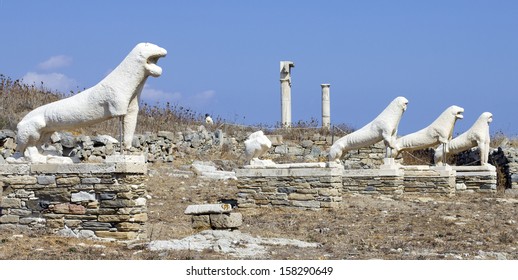 Lyons In The Ruins Of Delos, Greece