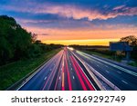 M1 motorway at sunset in England. United Kingdom