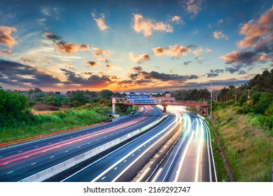 M1 Motorway At Sunset In England. United Kingdom