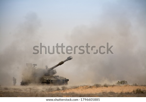 M109 Howitzer 155 Mm Firing Idf Stock Photo (Edit Now) 1796605885