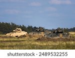 M2 Bradley group used in Ukraine war, featuring two camouflage variants showcasing military vehicles in combat operations.