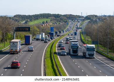 M62 Motorway , Lancashire-England - 21.04.2022 - A busy M62 Motorway looking east towards junction 22