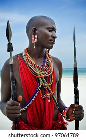Maasai by the ocean on the beach - Shutterstock ID 97061789