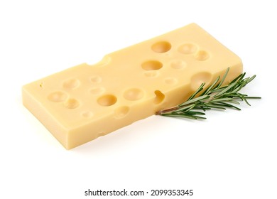 Maasdam Cheese Block, Isolated On White Background.