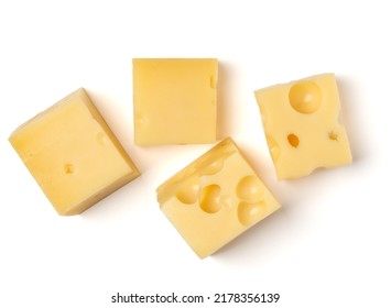 maasdam cheese cubes isolated on white background close up, top view - Shutterstock ID 2178356139