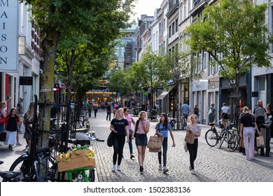 Maastricht, Netherlands - Aug 8 2019: Girls shopping in the city of Maastricht 