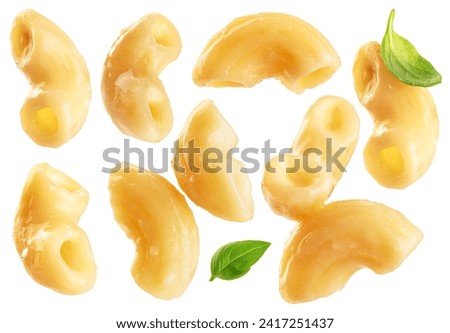 Mac and cheese. Creamy macaroni and cheese pasta isolated on white background. Collection with clipping path.