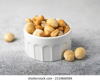 Macadamia And Cashew Nuts In A Bowl