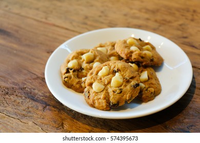 Macadamia Nut Cookie In White Plate