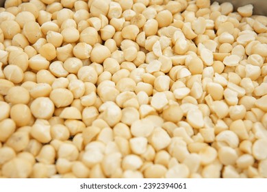 Macadamia nut pattern background. Top view.