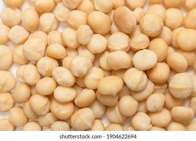 Macadamia nuts isolated on white background. Top view.