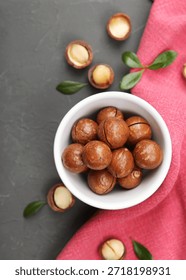 macadamia nuts on the table. High quality photo. Vertical photo format