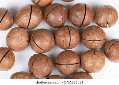 Macadamia snack visual presentation. Product shoot showcasing crunchy macadamia treats. Marketing imagery featuring assorted macadamia nuts for healthconscious snack campaigns