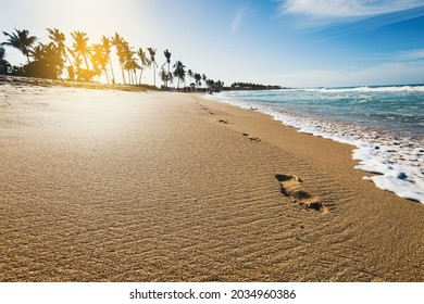 Macao Beach. Wild Caribbean Coast Of Atlantic Ocean With Waves, Travel Destination. Dominican Republic