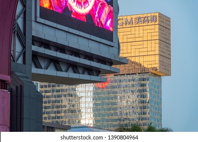 Macao, China - APR 2019: The View Of MGM Cotai Macau Hotel Look From Macau Studio City