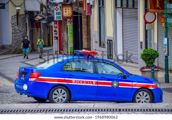 Macao, China - April 2, 2020: Macao Police Petrol\
Car in the street