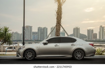 Macao, China- October 2,2022: A Grey Lexus Sedan Is Parked In Courtyard