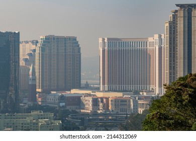 Macao, DEC 31 2016 - Morning hazy view of the casino area of Taipa