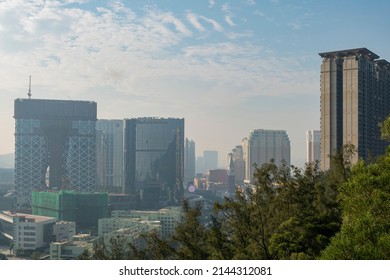Macao, DEC 31 2016 - Morning hazy view of the casino area of Taipa