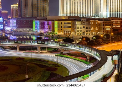 Macao, DEC 31 2016 - Night high angle view of the Taipa casino area
