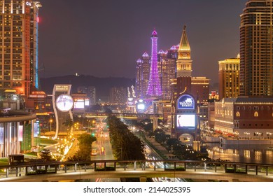 Macao, JAN 2 2017 - Night high angle view of the Taipa casino area