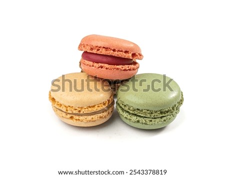 Macaron Cake Isolated, Macaroon Cookie, Almond Meringue, Sweet Macaroons, Colorful French Dessert on White Background