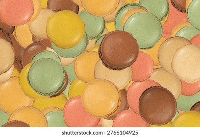 Macaron Cake Set Pattern, Macaroon Cookie, Almond Meringue, Sweet Macaroons, Colorful French Dessert Background