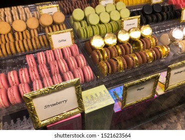 Macaron Shop Selling Macarons Dessert Stack Of Macaron Display Showcase