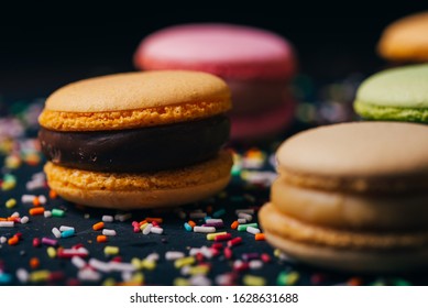 macaron in studio, black background