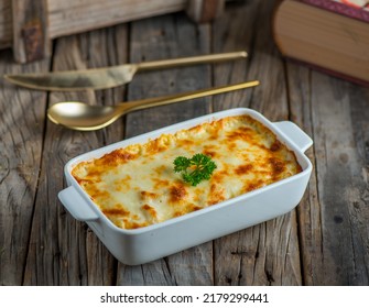 Macaroni Bechamel Pasta Served In A Dish Isolated On Wooden Background Side View Of Pasta