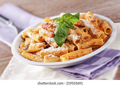 Macaroni Bolognese. Typical Italian Dish.