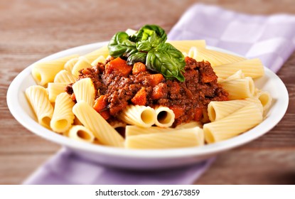 Macaroni Bolognese. Typical Italian Dish.