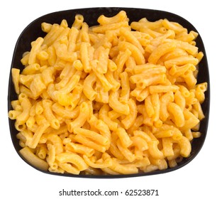 Macaroni And Cheese Dinner On A Yellow Plate Isolated Over White