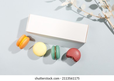 Macarons In Gift Box Mockup On A Blue Background