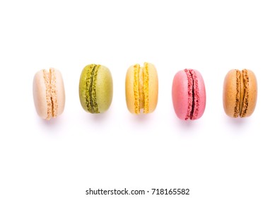 Macarons Isolated Over White Background, Top View