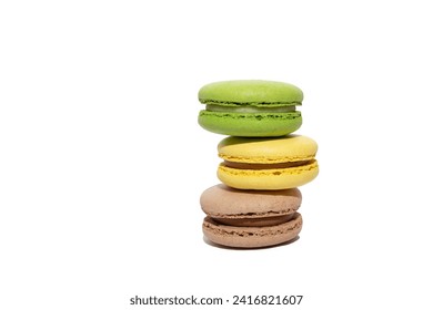 Macaroon macaron, front view on white background cutout file. Sweet macarons.