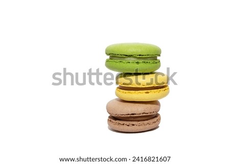 Macaroon macaron, front view on white background cutout file. Sweet macarons.