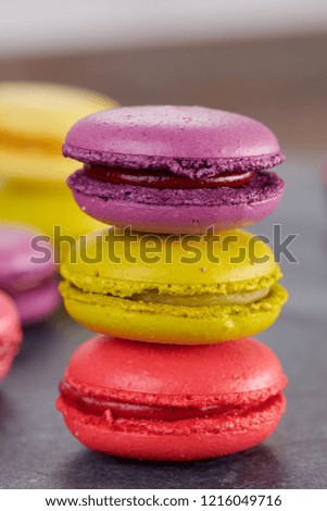 Similar – Image, Stock Photo Colored macaroons on rustic wooden background