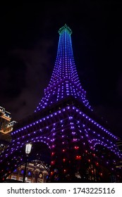 Macau: 9th June 2019: Beautiful View Of Macau Eiffel Tower At Night.