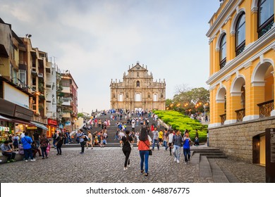 MACAU - APRIL 28 : St. Paul Cathedral Ruin In Macau. This Place Is A Popular Tourist Attraction Of Macau. On April 28, 2017.