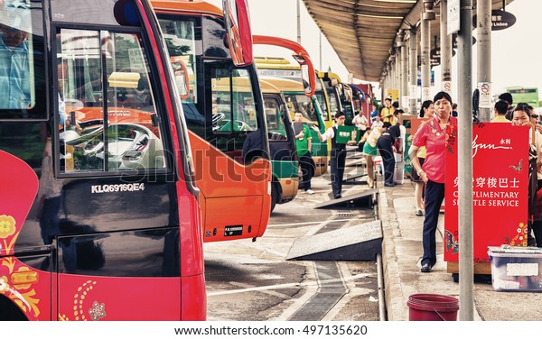 MACAU, CHINA -\
MAY 10: Buses of Macao Wynn hotel on May 10, 2014. Buses take\
tourists from casino to city\
center