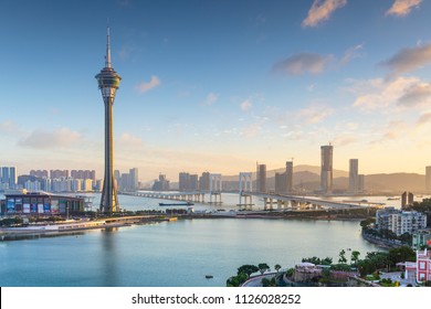 Macau city skyline at sunset