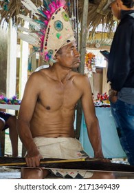 Macedonia, Leticia Region, Colombia - Dec, 2021: Man From The Ticuna Tribe. Native Amazonian Man. Amazonia.Community Of Macedonia. Latin America.