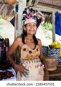 Macedonia, Leticia Region, Colombia - Dec, 2021: Man From The Ticuna Tribe. Native Amazonian Man. Amazonia.Community Of Macedonia. Latin America.