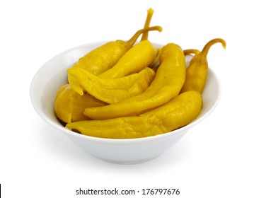 Macedonian hot pepper marinaded. Isolated on white background.