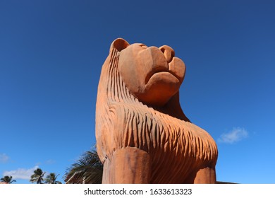 Maceio, Alagoas, Brazil, January 14, 2020: The Lion Is A Giant Sculpture By Master André Da Marinheira. The Sculpture Is On The Beach Of Pontal Da Barra, City Of Maceió, State Of Alagoas.