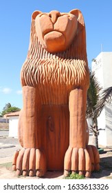 Maceio, Alagoas, Brazil, January 14, 2020: The Lion Is A Giant Sculpture By Master André Da Marinheira. The Sculpture Is On The Beach Of Pontal Da Barra, City Of Maceió, State Of Alagoas.