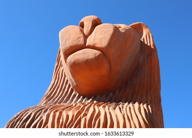 Maceio, Alagoas, Brazil, January 14, 2020: The Lion Is A Giant Sculpture By Master André Da Marinheira. The Sculpture Is On The Beach Of Pontal Da Barra, City Of Maceió, State Of Alagoas.