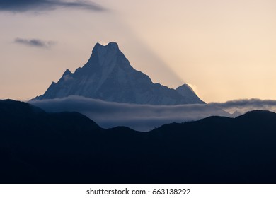 Machapuchre (fish Tail) Mountain Peak At Sunrise, Annapurna Base Camp Trek, Pokhara, Nepal, Asia