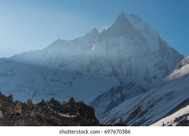 Machapuchre Or Fish Tail Mountain Peak At Annapurna Base Camp, Pokhara, Nepal, Asia